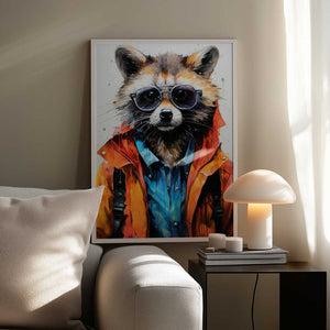 Tablou înramat „Raccoon Hipster Watercolor Animal Art” de Justyna Jaszke