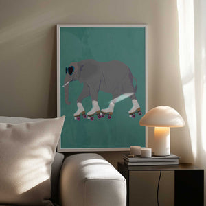 Tablou înramat „Elephant Rollerskating teal” de Sarah Manovski