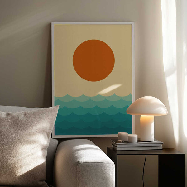 Tablou înramat „Stylized Sunset Over Waves” de Vitor Costa