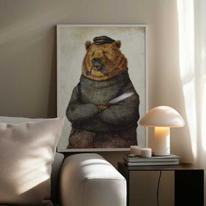 Tablou înramat „Bear Dressed In A Sweater And Cap” de Mike Koubou