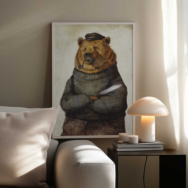 Tablou înramat „Bear Dressed In A Sweater And Cap” de Mike Koubou