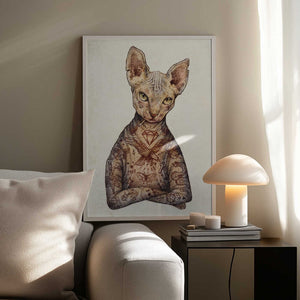 Tablou înramat „Stylish Tattoo Cat” de Mike Koubou