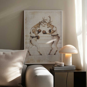 Tablou înramat „Deer Fight Vintage Style” de Mike Koubou