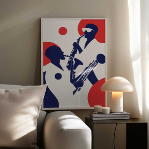 Tablou înramat „Silhouettes of Musicians Playing Saxophones” de Layla Oz