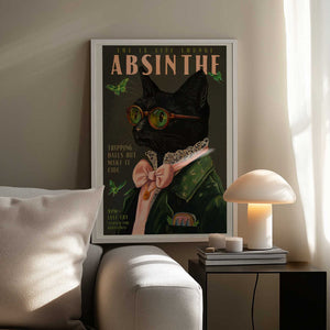 Tablou înramat „Chic Absinthe Cat Alcohol &amp; Cocktail Bar Art” de The Whiskey Ginger