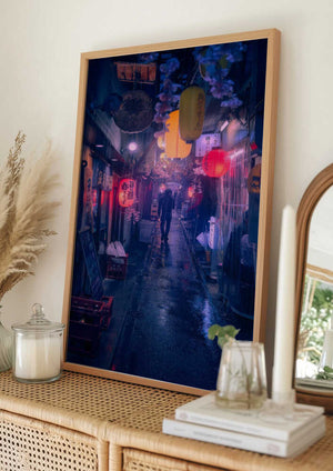 Tablou înramat „Tokyo Blue Rain” de Javier de la Torre