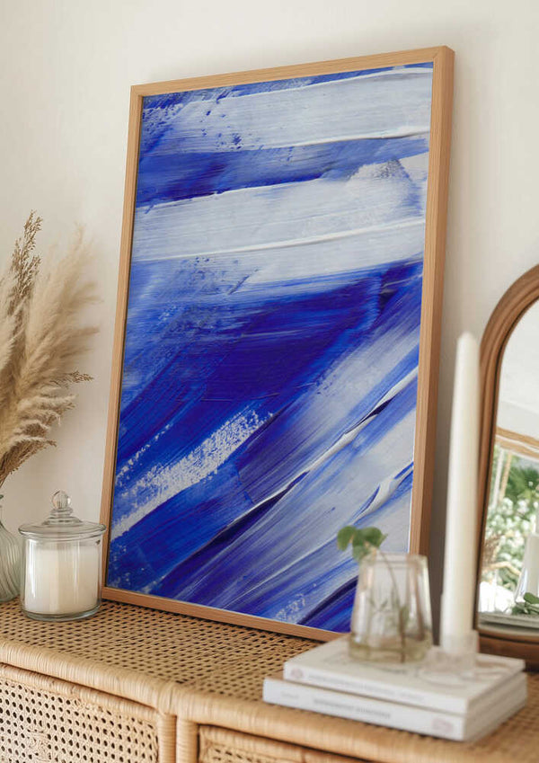Tablou înramat „White and Blue Brushstrokes” de uplusmestudio