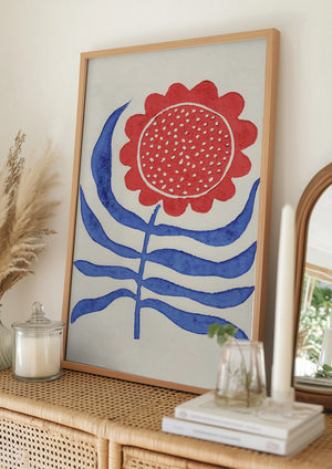 Tablou înramat „Red Flower / Lino Print” de Alisa Galitsyna