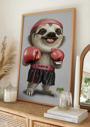 Tablou înramat „the boxing sloth” de Adam Lawless