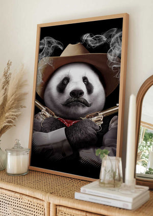 Tablou înramat „panda crossgun” de Adam Lawless