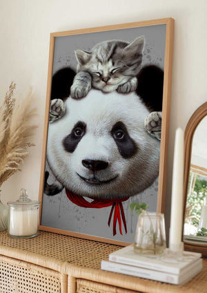 Tablou înramat „cat on panda bear” de Adam Lawless
