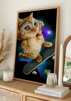 Tablou înramat „cat on skateboard” de Adam Lawless