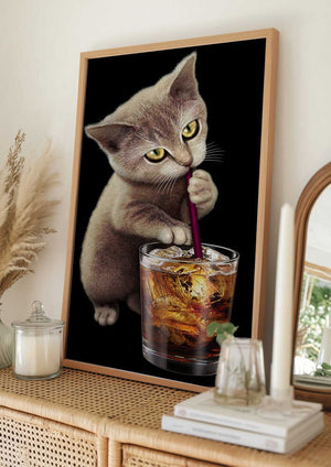 Tablou înramat „cat and soft drink” de Adam Lawless