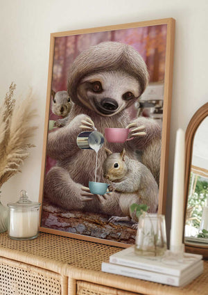 Tablou înramat „SLOTH THE BARISTA” de Adam Lawless