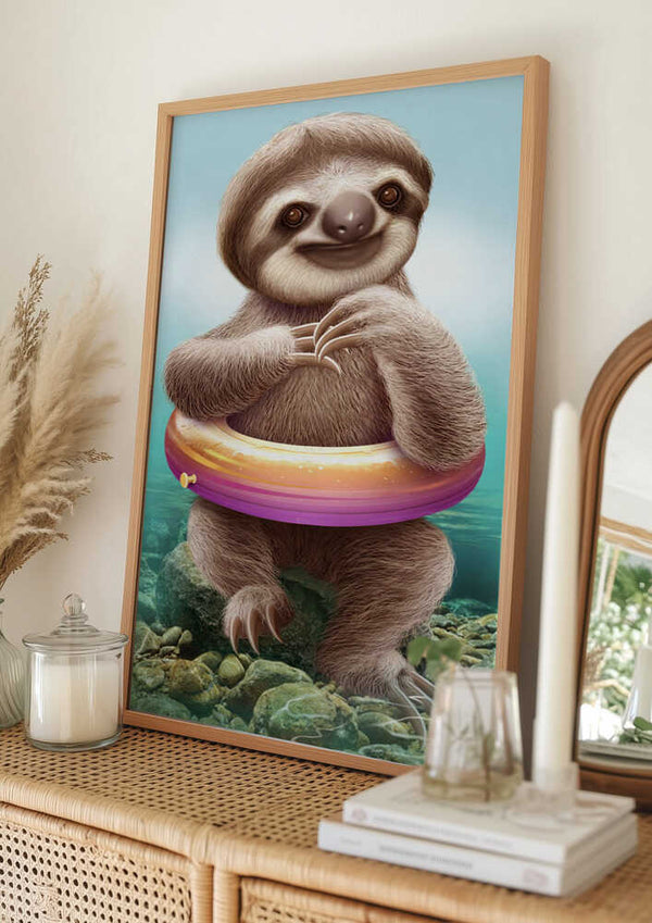 Tablou înramat „YOUNG SLOTH WITH BUOY” de Adam Lawless