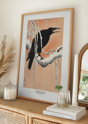 Tablou înramat „Crow On Snowy Branch” de Ohara Koson