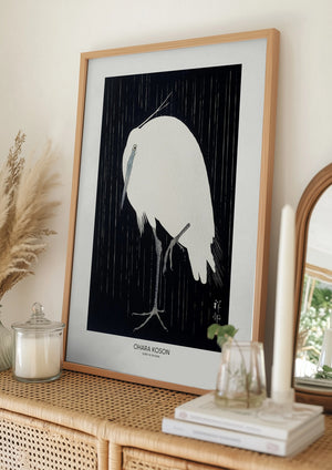 Tablou înramat „Egret In The Rain” de Ohara Koson