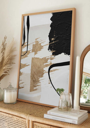 Tablou înramat „Abstract Black and Gold-6” de Sally Ann Moss
