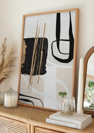 Tablou înramat „Abstract Black and Gold-5” de Sally Ann Moss