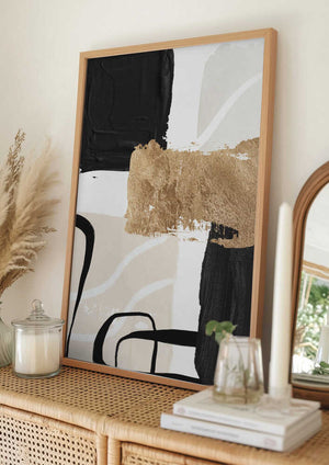Tablou înramat „Abstract Black and Gold-4” de Sally Ann Moss