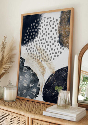 Tablou înramat „Abstract Black and Gold-3” de Sally Ann Moss