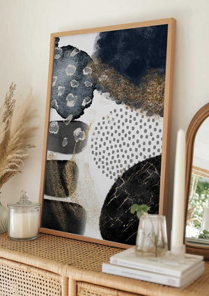 Tablou înramat „Abstract Black and Gold-2” de Sally Ann Moss