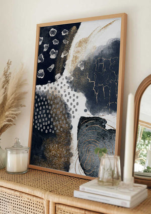 Tablou înramat „Abstract Black and Gold-1” de Sally Ann Moss
