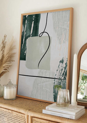 Tablou înramat „Abstract Shapes in Green-3” de Sally Ann Moss
