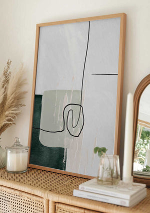 Tablou înramat „Abstract Shapes in Green-1” de Sally Ann Moss