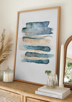 Tablou înramat „Atlantic Blue Abstract-1” de Sally Ann Moss