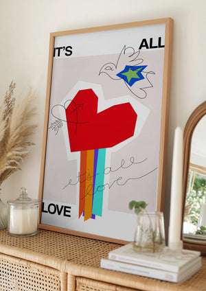 Tablou înramat „It's All Love '69 Heart Greige” de Frances Collett