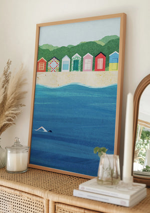Tablou înramat „Beach Huts” de longwayhome