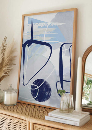 Tablou înramat „Lines of Blue-1” de Sally Ann Moss