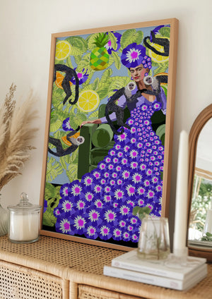 Tablou înramat „Frida in the Garden” de Lynnda Rakos