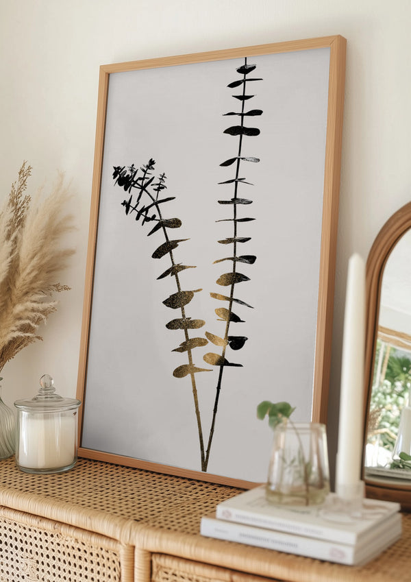 Tablou înramat „Eucalyptus Dark Gold” de Kubistika