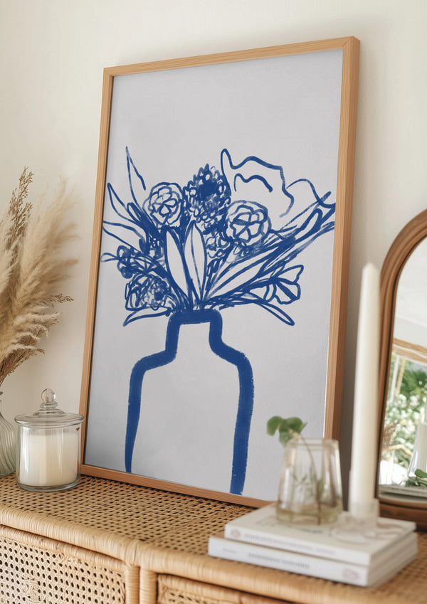 Tablou înramat „Blue Vase Bouquet” de Athene Fritsch