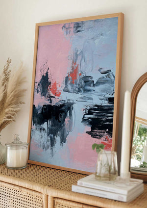 Tablou înramat „Pink and Grey Abstract 2” de Alyson Storms