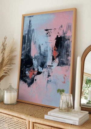 Tablou înramat „Pink and Grey Abstract 3” de Alyson Storms