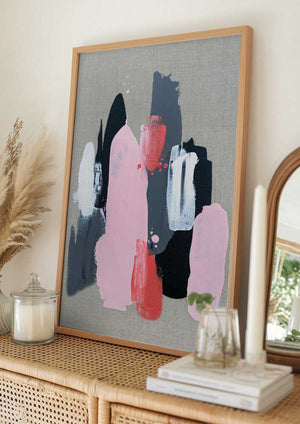 Tablou înramat „Pink Black and Grey 1” de Alyson Storms