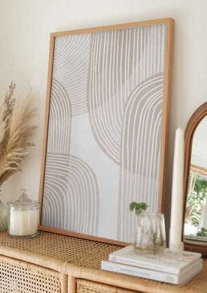 Tablou înramat „Abstract Beige Line Art” de Melloi Art Prints