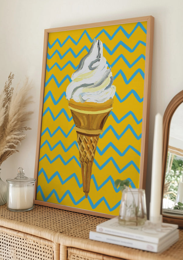 Tablou înramat „Ice Cream Yellow Zigzag” de Alice Straker