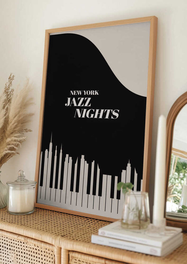Tablou înramat „Jazz Nights Nyc   Black” de Kubistika
