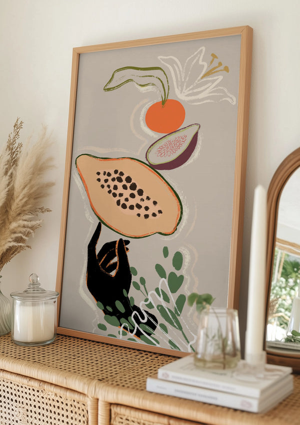 Tablou înramat „Balancing Fruits” de Arty Guava