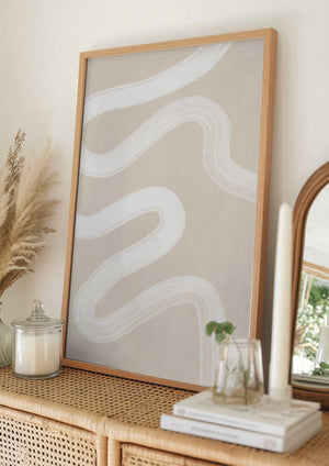 Tablou înramat „Beige One Line Drawing” de Elena Ristova