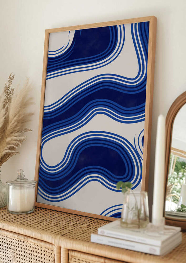 Tablou înramat „Blue Wave Patterns” de Elena Ristova