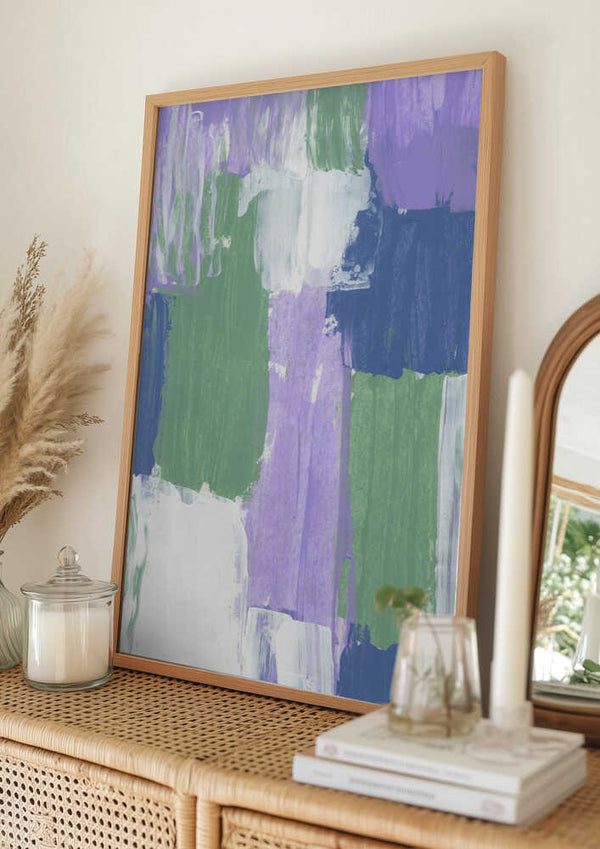 Tablou înramat „Bold Brushstrokes in Lavender Green and Blue Hues” de uplusmestudio