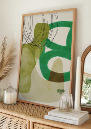 Tablou înramat „Painted Lines Green Tan Kopie” de Ana Rut Bre