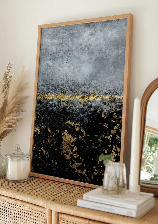 Tablou înramat „Gold Black Abstract” de Bilge Paksoylu