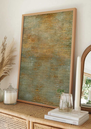 Tablou înramat „Abstract Green Gold Art” de Bilge Paksoylu