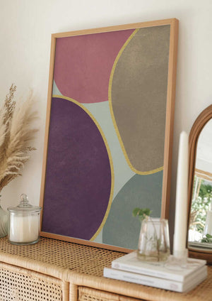 Tablou înramat „Abstract Circles With Gold 4” de Bilge Paksoylu
